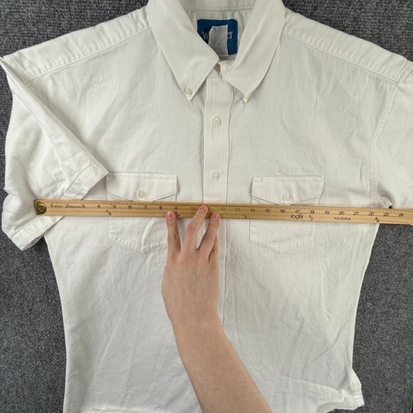 VTG Wrangler Short Sleeve Men Button Up Shirt Adult Western White Woven Solid L - Picture 5 of 13